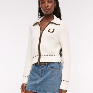 ❤️‍🔥BOGO free Abercrombie & Fitch Double Zipper Western Sweater Cream Cowgirl XL